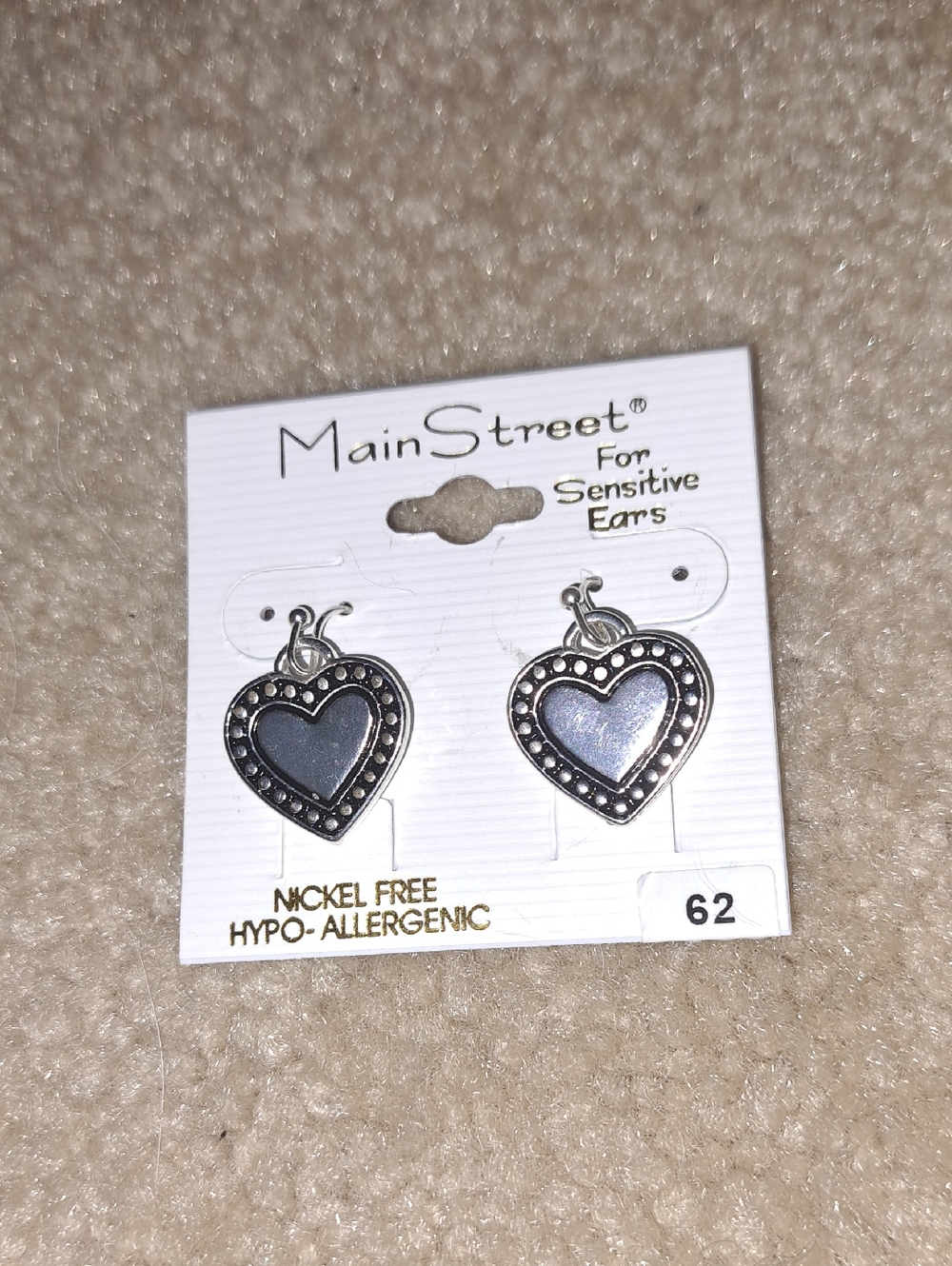Main Street Silver Heart Dangle Earrings - For Sensitive Ears